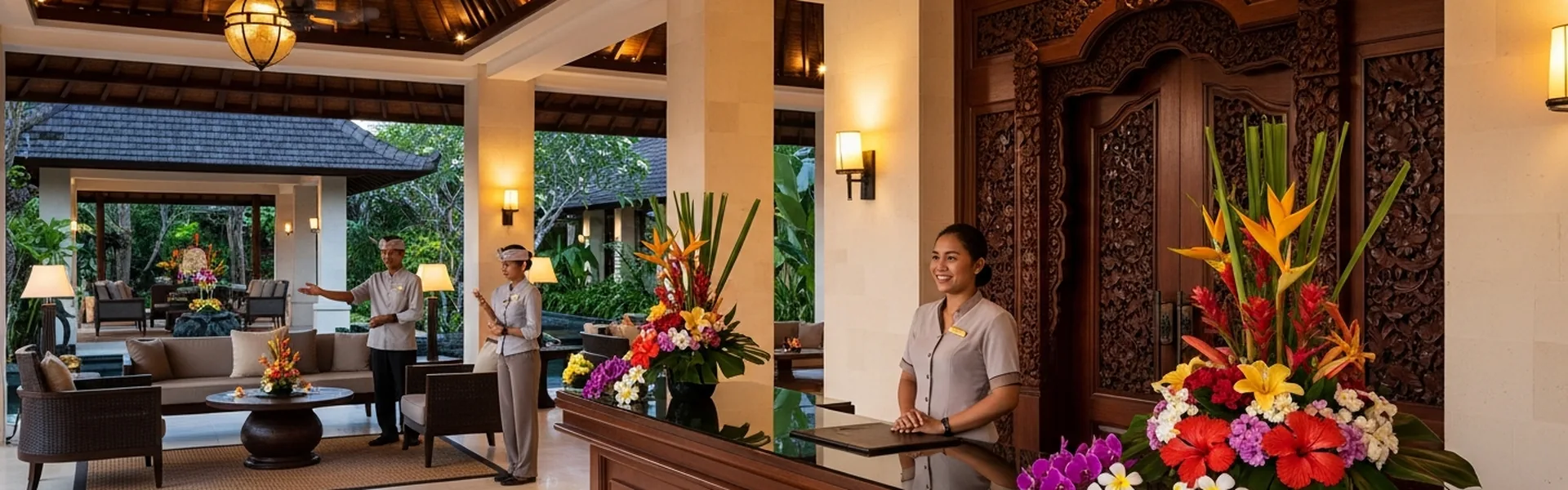 Elegant luxury resort reception area in Bali