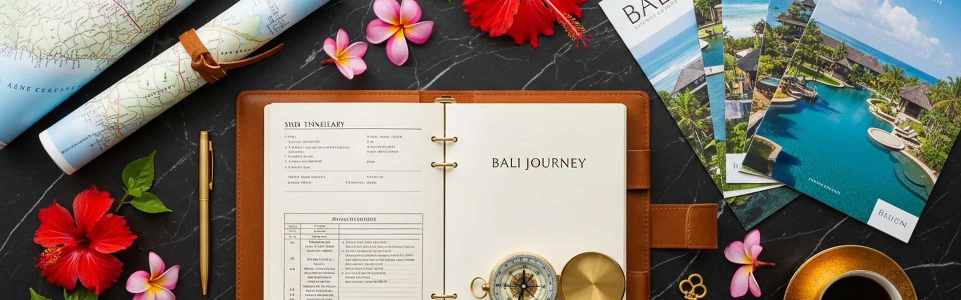 Elegant luxury Bali travel planning setup