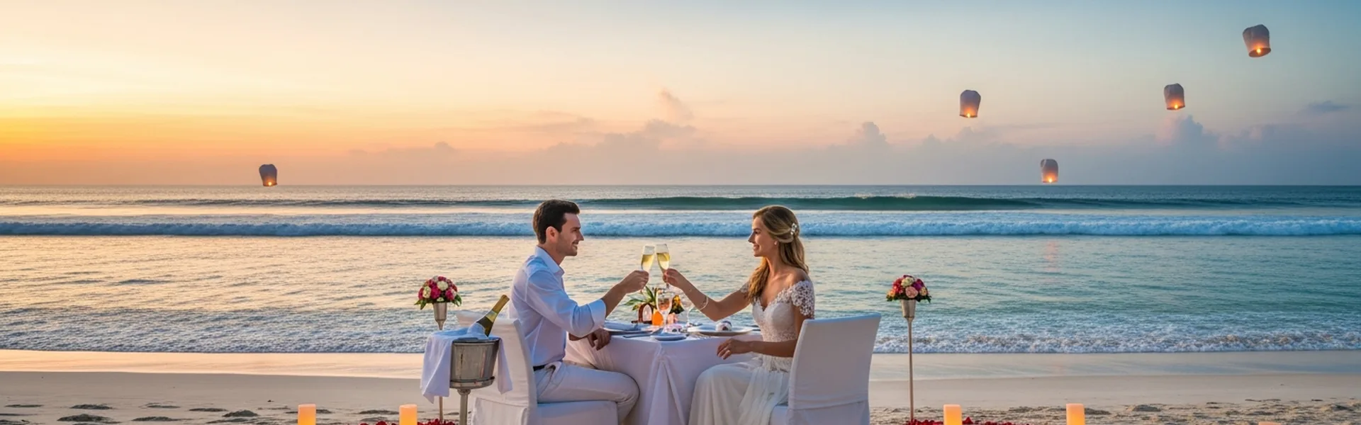 Romantic candlelit beach dinner for honeymoon in Bali