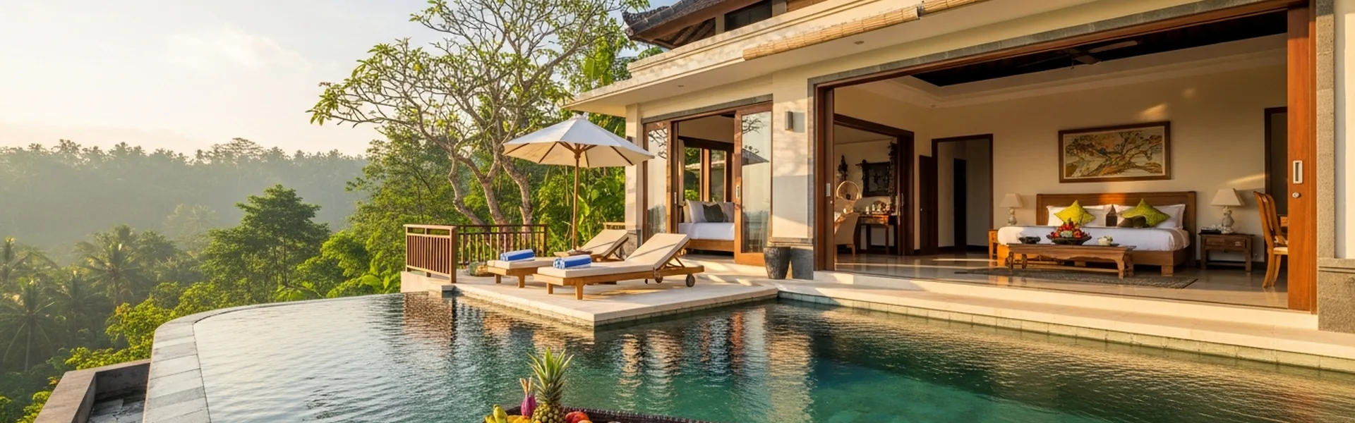 Luxury private villa with infinity pool overlooking Bali jungle