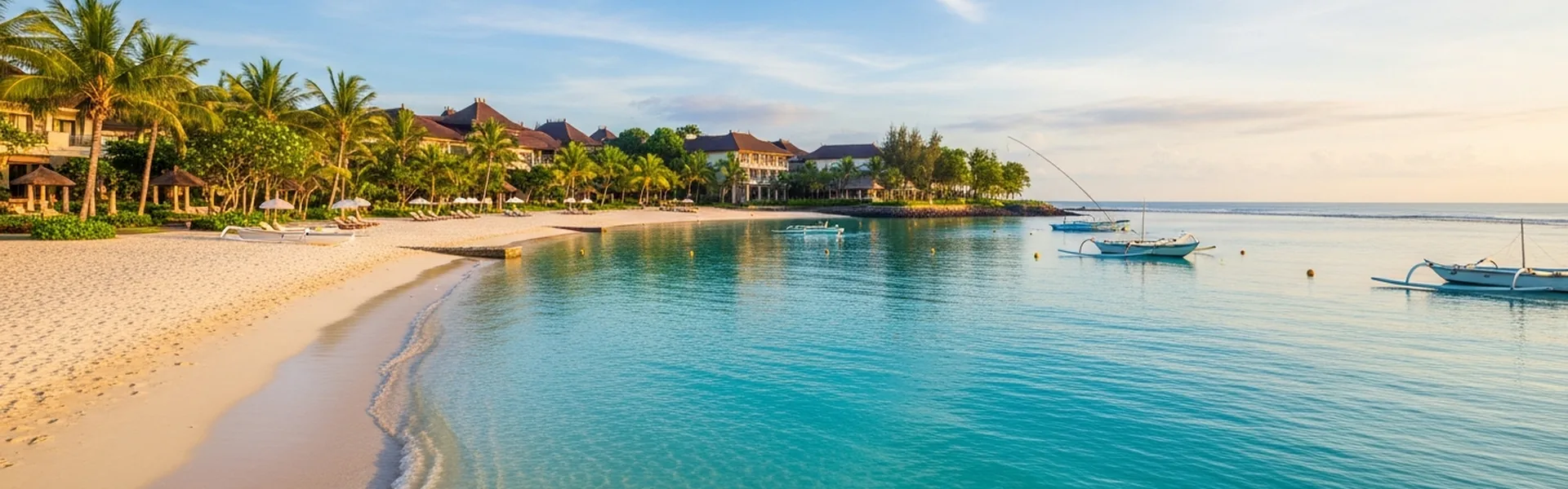 Pristine Nusa Dua white sand beach with turquoise lagoon