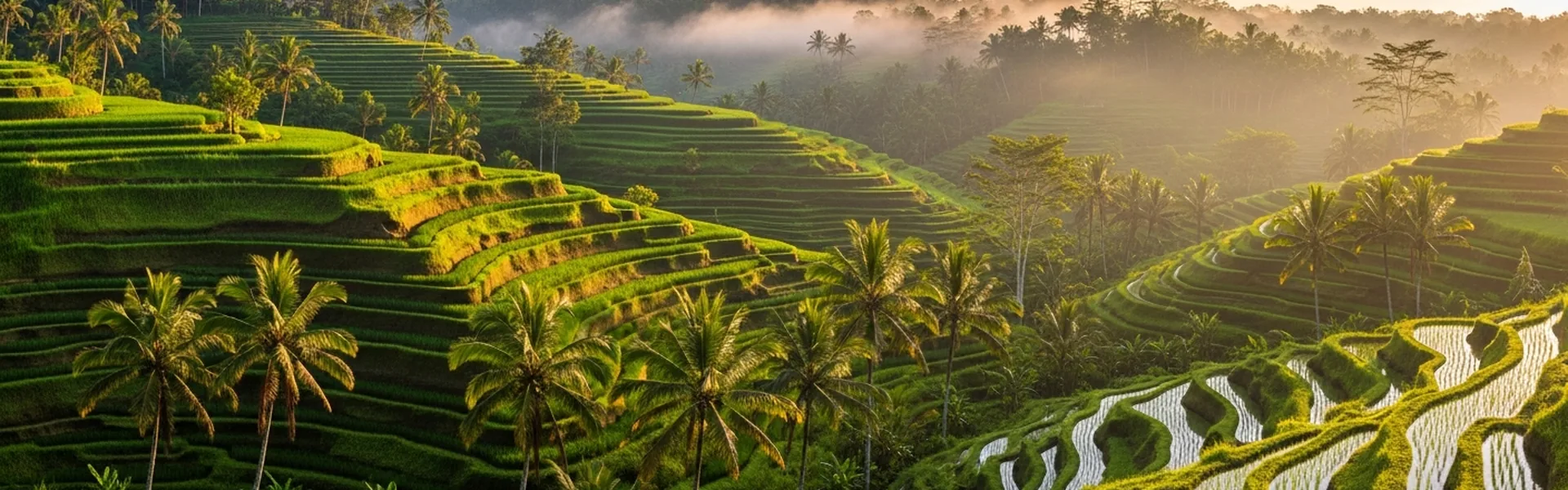 Stunning Ubud Tegallalang rice terraces at golden sunrise