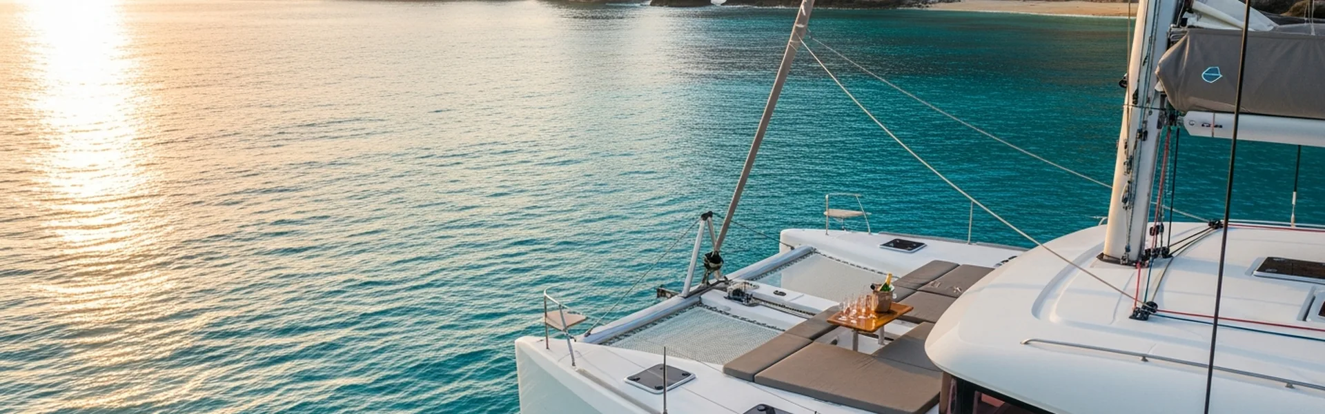 Luxury catamaran sailing crystal clear waters off Bali