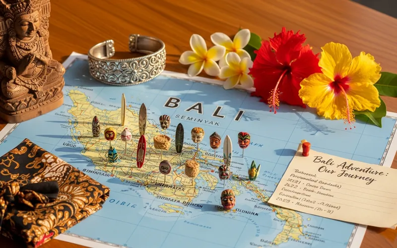 Detailed Bali travel map with local handicrafts