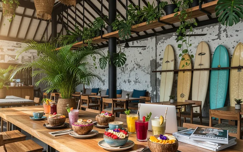 Trendy Canggu cafe with tropical open-air design