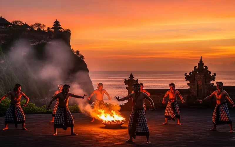 Kecak fire dance at Uluwatu temple sunset