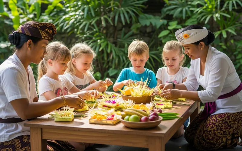 Children in traditional Balinese cooking class