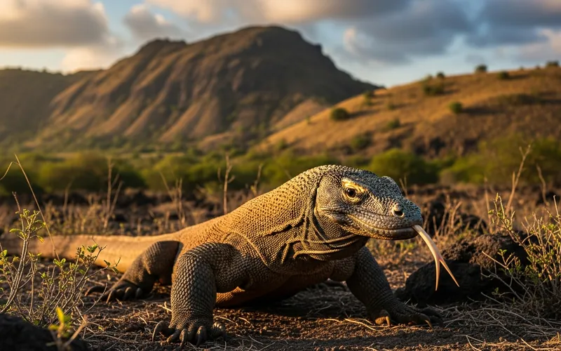 Komodo dragon in natural habitat on Komodo island