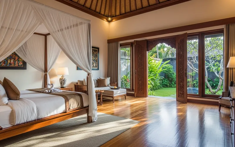 Ultra-luxury villa bedroom with four-poster canopy bed