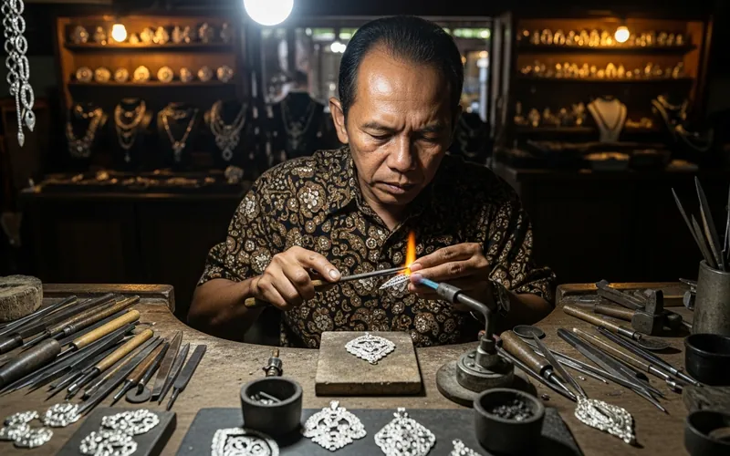 Balinese artisan demonstrating silver jewelry crafting